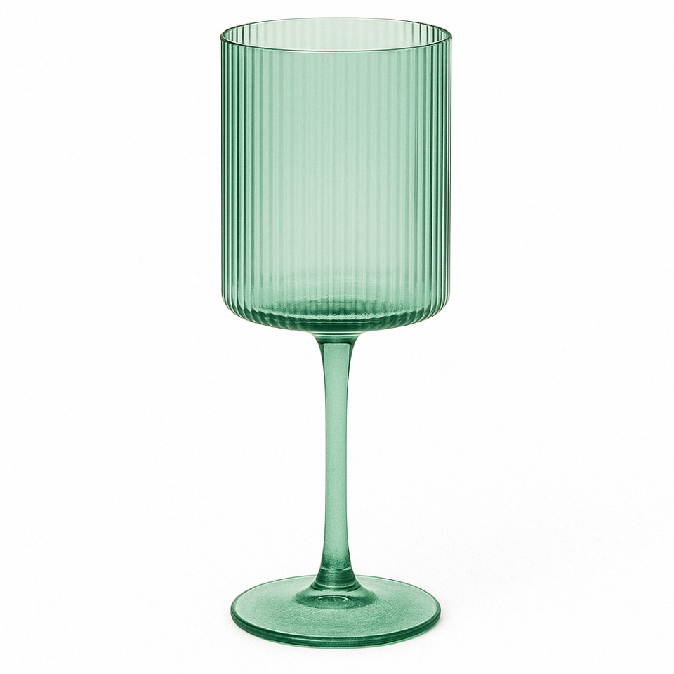 Malibu Green Ribbed Wine Glass -  11 oz