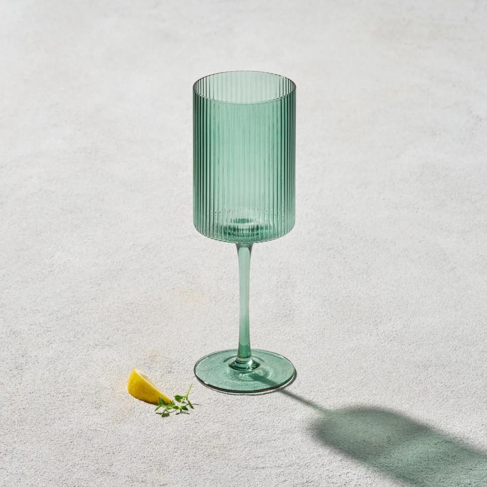 Malibu Green Ribbed Wine Glass -  11 oz