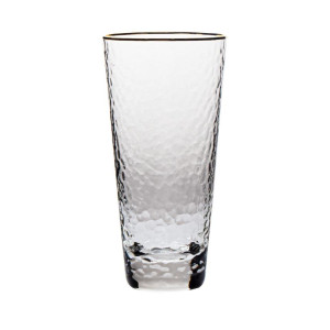 Gold Rim - Hammered Highball Glass, 14 Oz