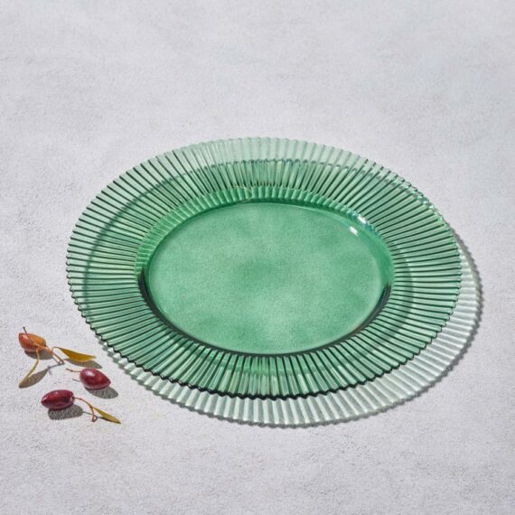 Vikko - Forest, Ribbed Glass Charger, Green, 13"