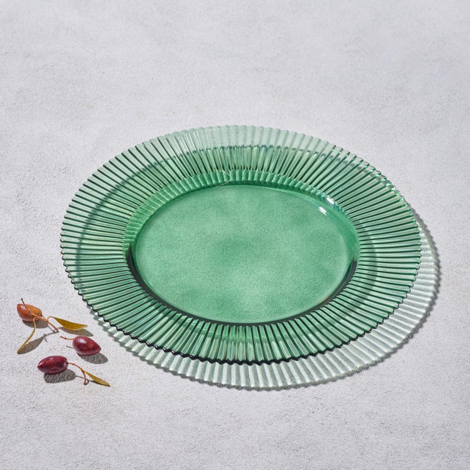 Vikko - Forest, Ribbed Glass Charger, Green, 13"