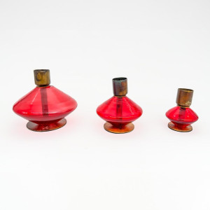 Red Candle Taper Holder Set of 3