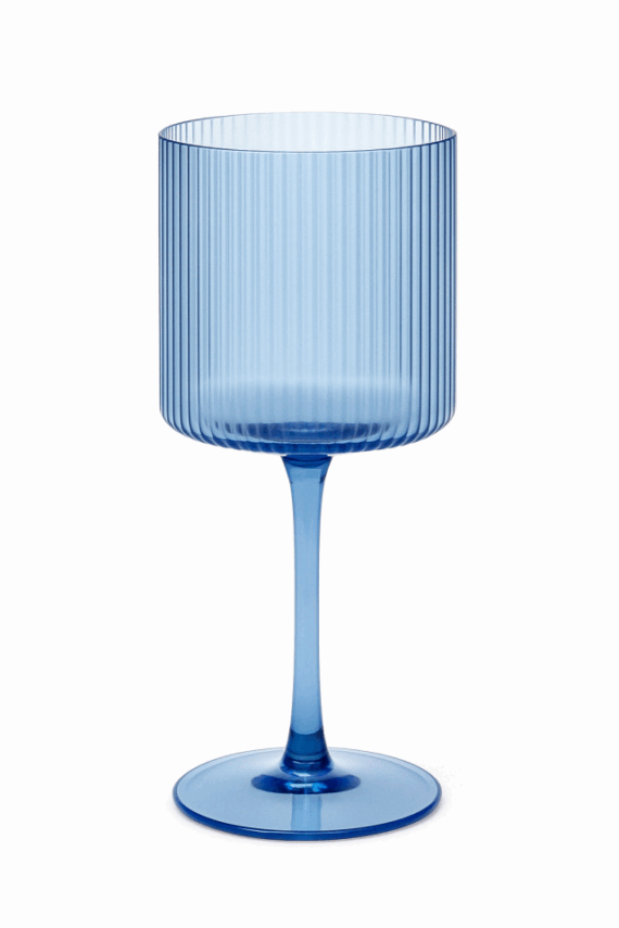 Malibu Blue Ribbed Wine Glass -  11 oz