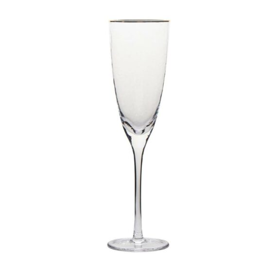 Gold Rim - Hammered, Champagne Flute Glass, 8 Oz