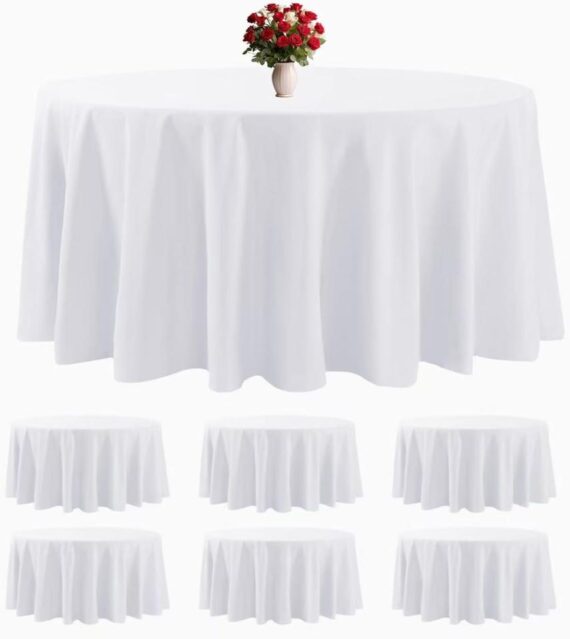 White Round Tablecloths 132"